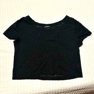 Black lace short sleeved boxy crop from express